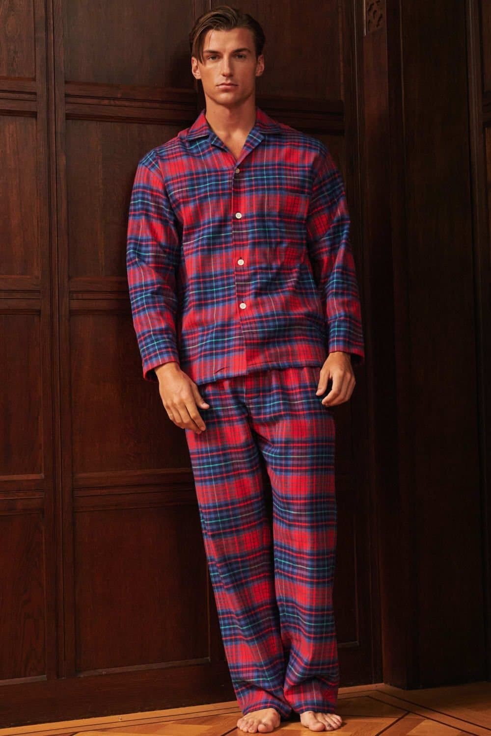 British Boxers British Boxers Men's "Iona Red Tartan" Brushed Cotton Pyjama Set in Dark Red