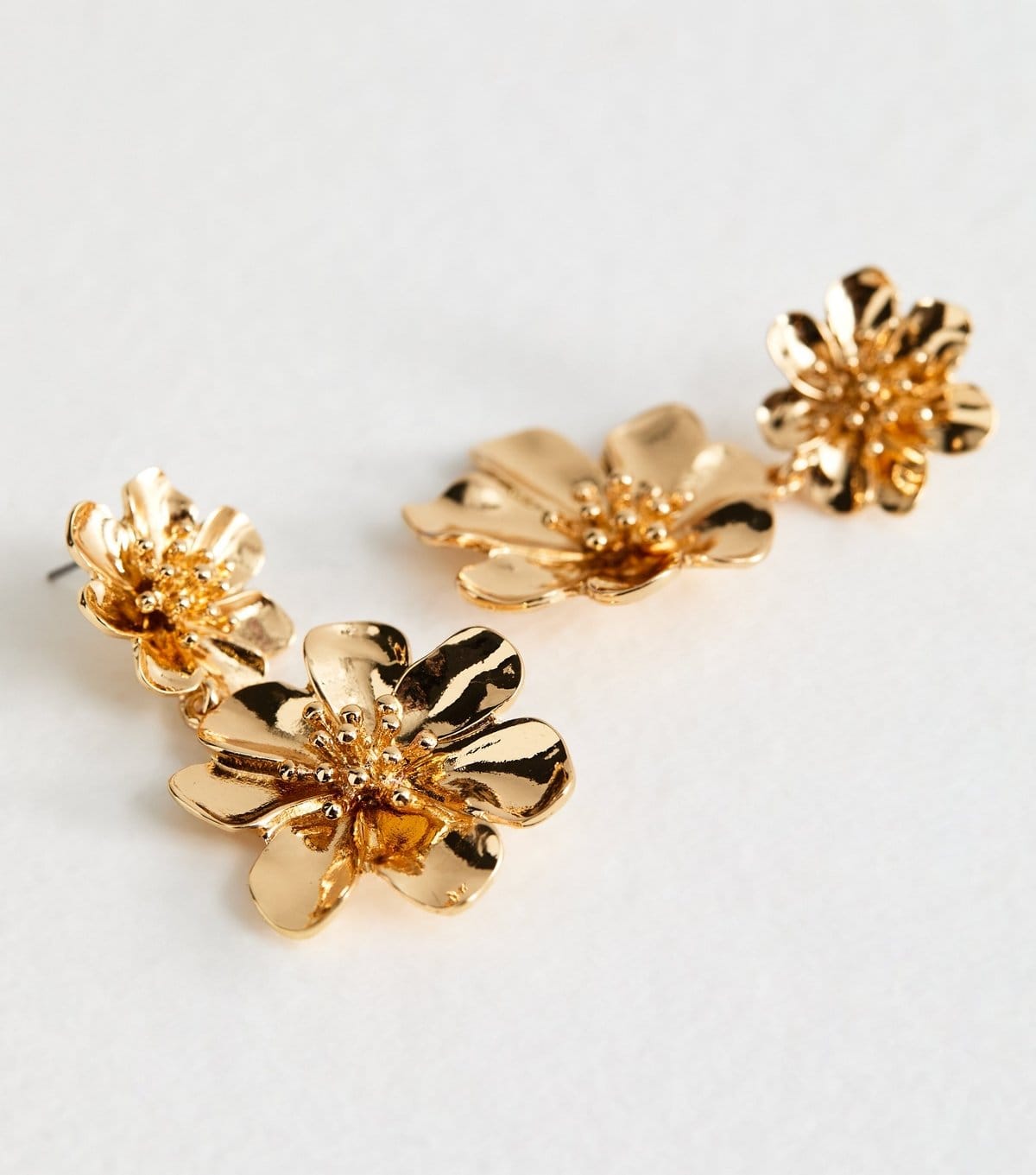 New Look Gold Tone Two Flower Drop Stud Earrings New Look - 4