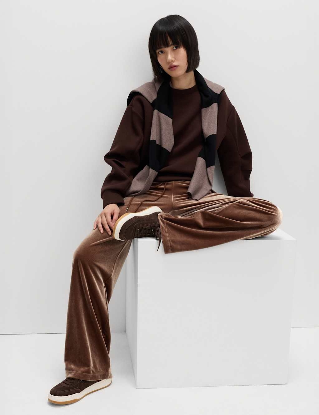 Marks & Spencer M&S High Waisted Wide Leg Joggers Toffee - 4