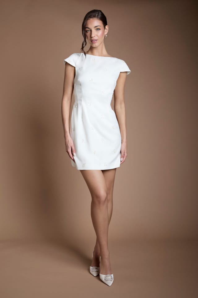 Oasis Oasis Women's Embellished Drape Bow Wedding Mini Dress in Ivory - 2