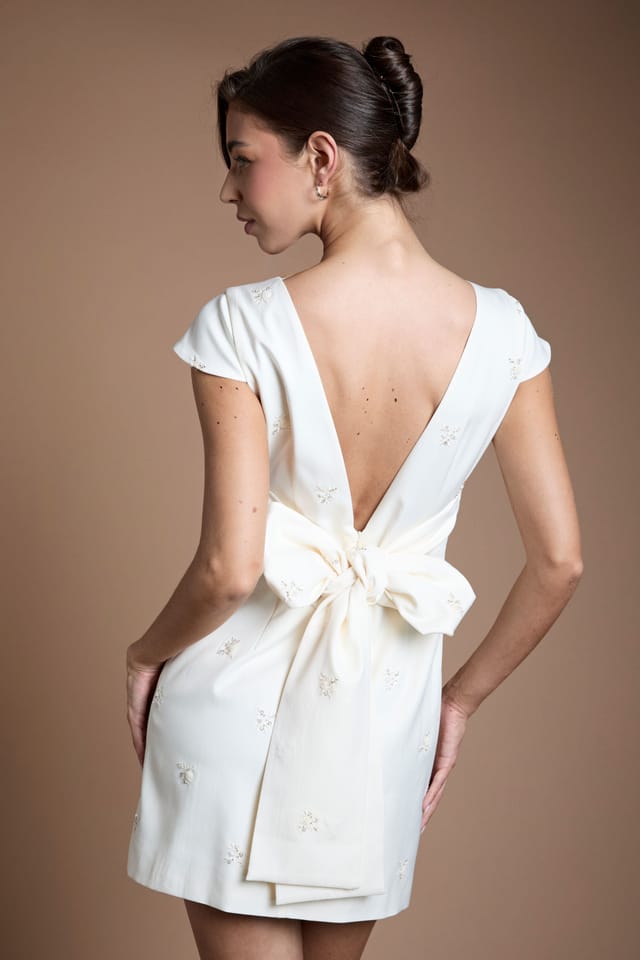 Oasis Oasis Women's Embellished Drape Bow Wedding Mini Dress in Ivory - 3