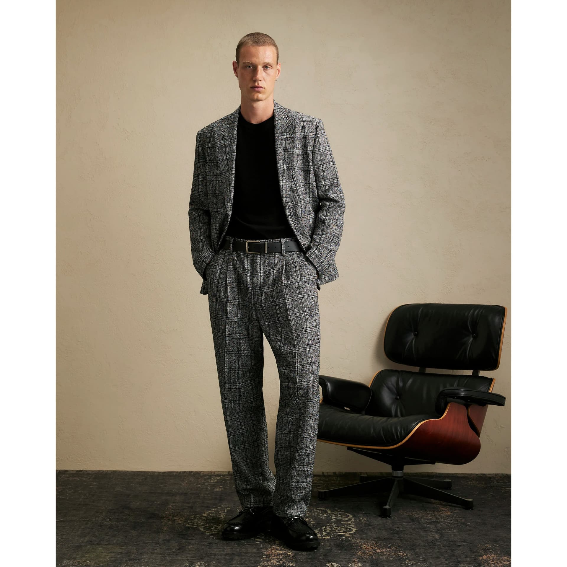 River Island Mens River Island Grey Relaxed Fit Check Suit Trousers