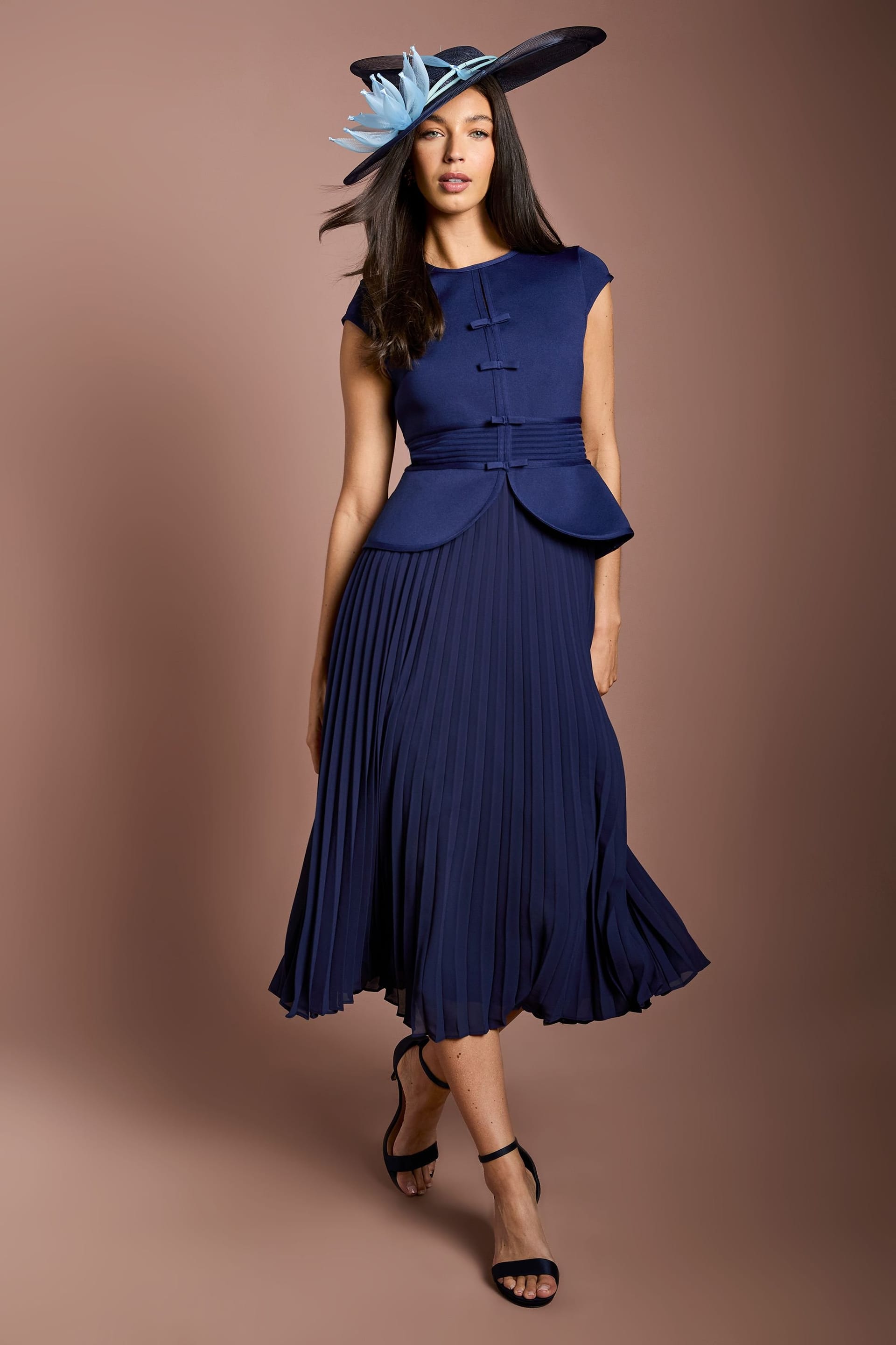 Coast Navy Bandage Bodice Midi Dress with Bow Detail