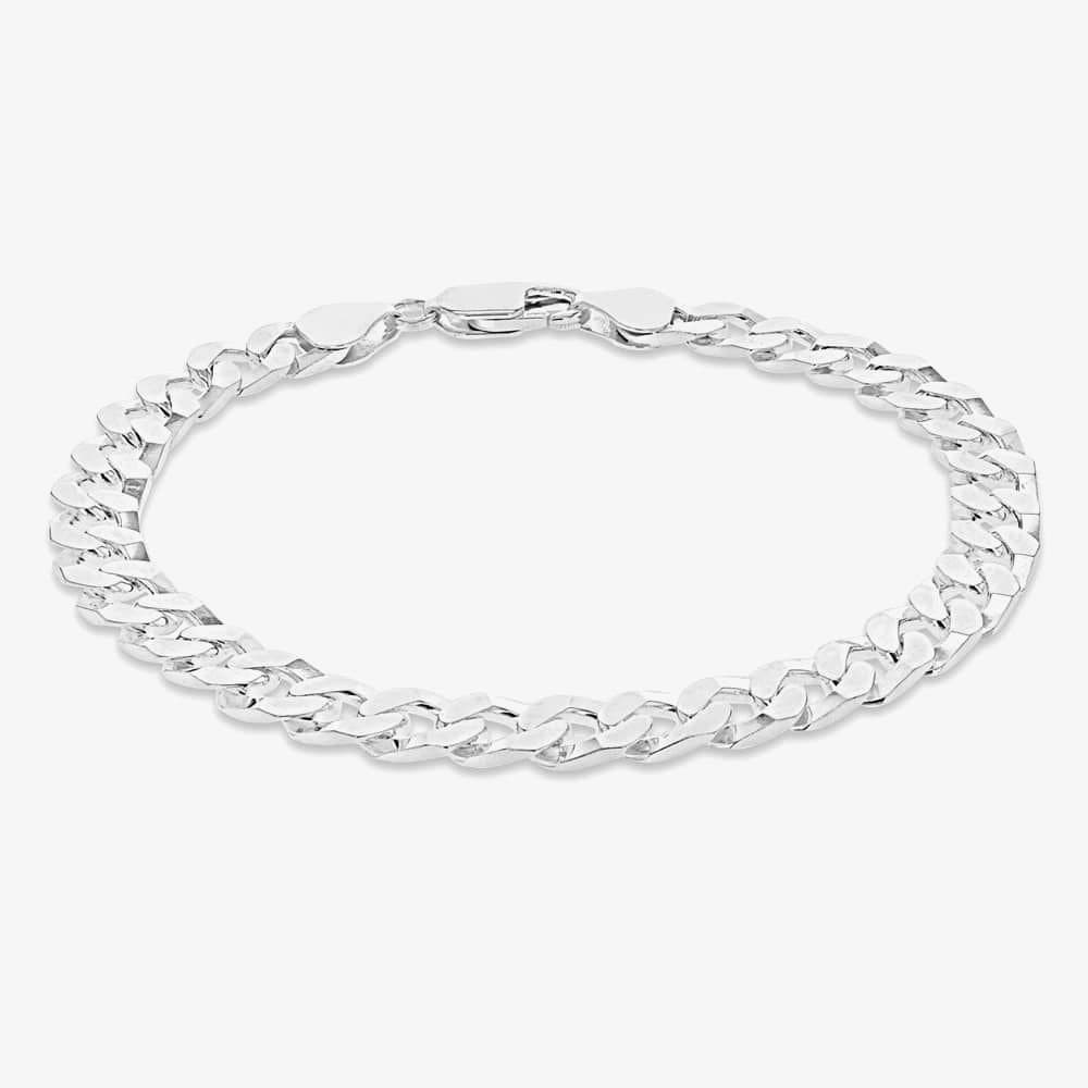 T.H.Baker T.H.Baker Men's Sterling Silver Flat Square Link Curb Bracelet 20cm 8.23.7123
