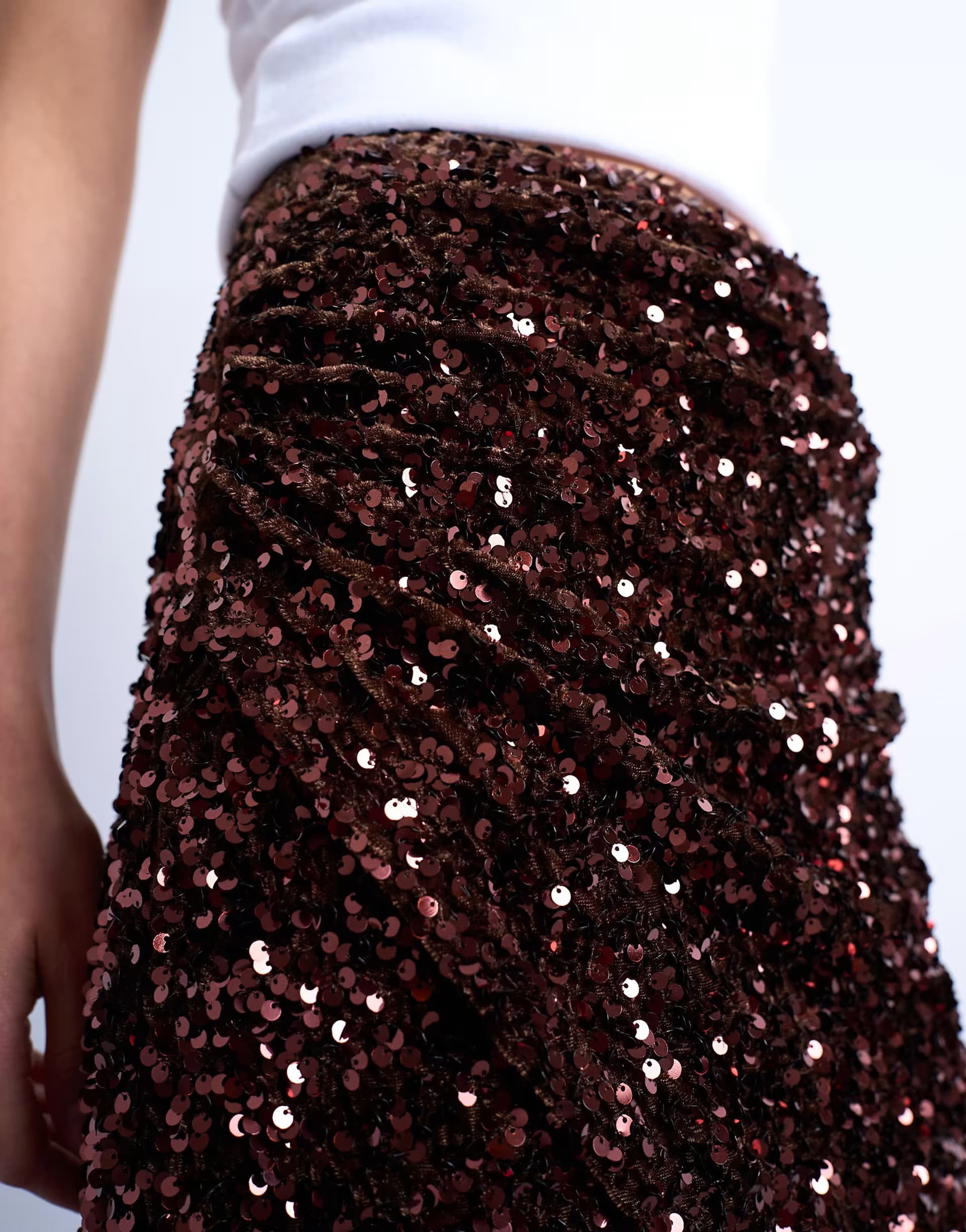 ASOS ASOS Velvet Sequin Drape Mini Skirt in Chocolate