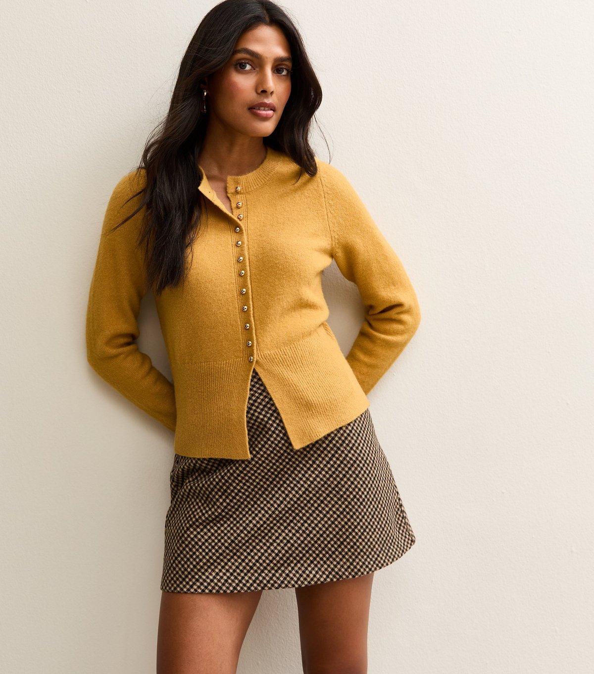 New Look Women's Yellow Crew Neck Long Sleeve Studded Cardigan New Look - 2