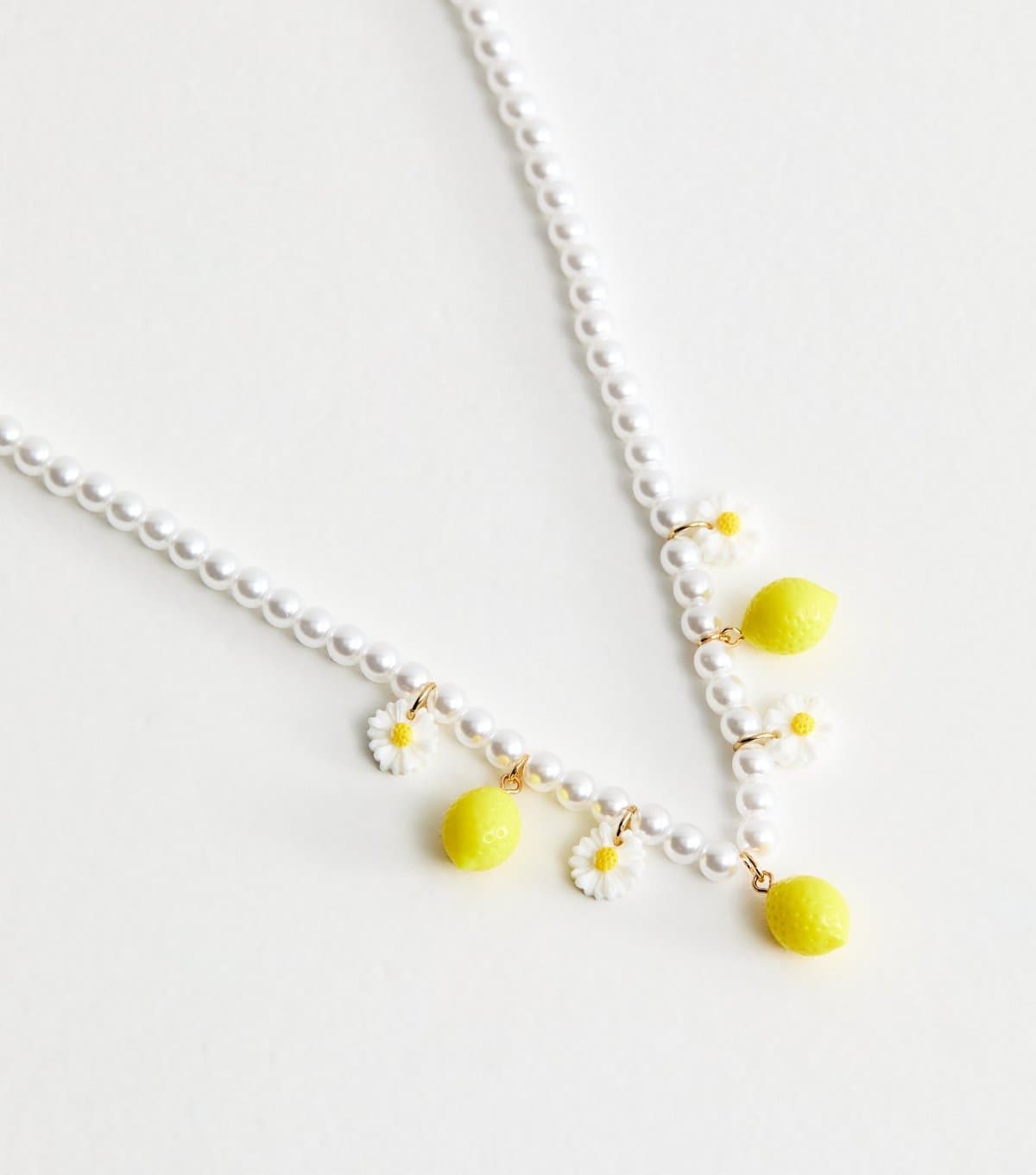 New Look New Look White Faux Pearl Beaded Lemon and Flower Charm Necklace