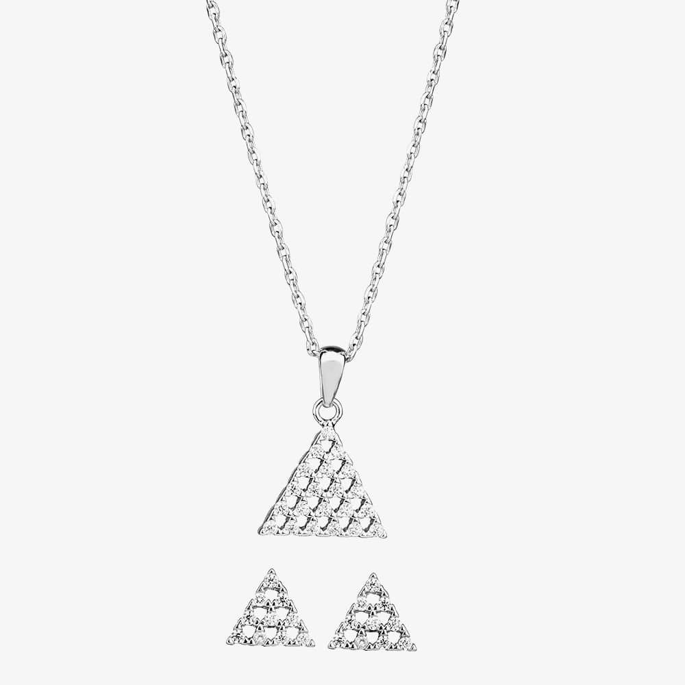 T.H.Baker T.H.Baker Women's Silver Pavé Triangular Pendant & Earring Set SET11985
