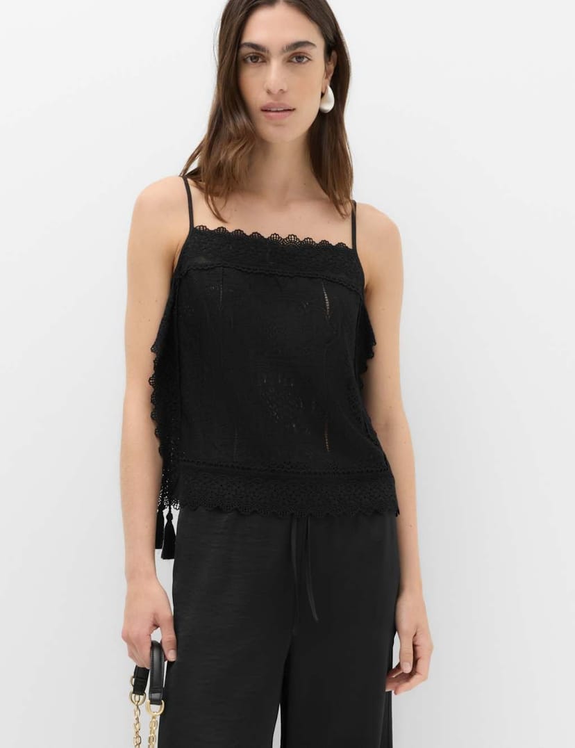 Marks & Spencer M&S Broderie Cutwork Cami Top Black - 1