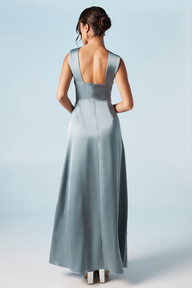 Coast Coast Women's Twisted Halterneck Satin Maxi Bridesmaid Dress in Dusty Blue - 3