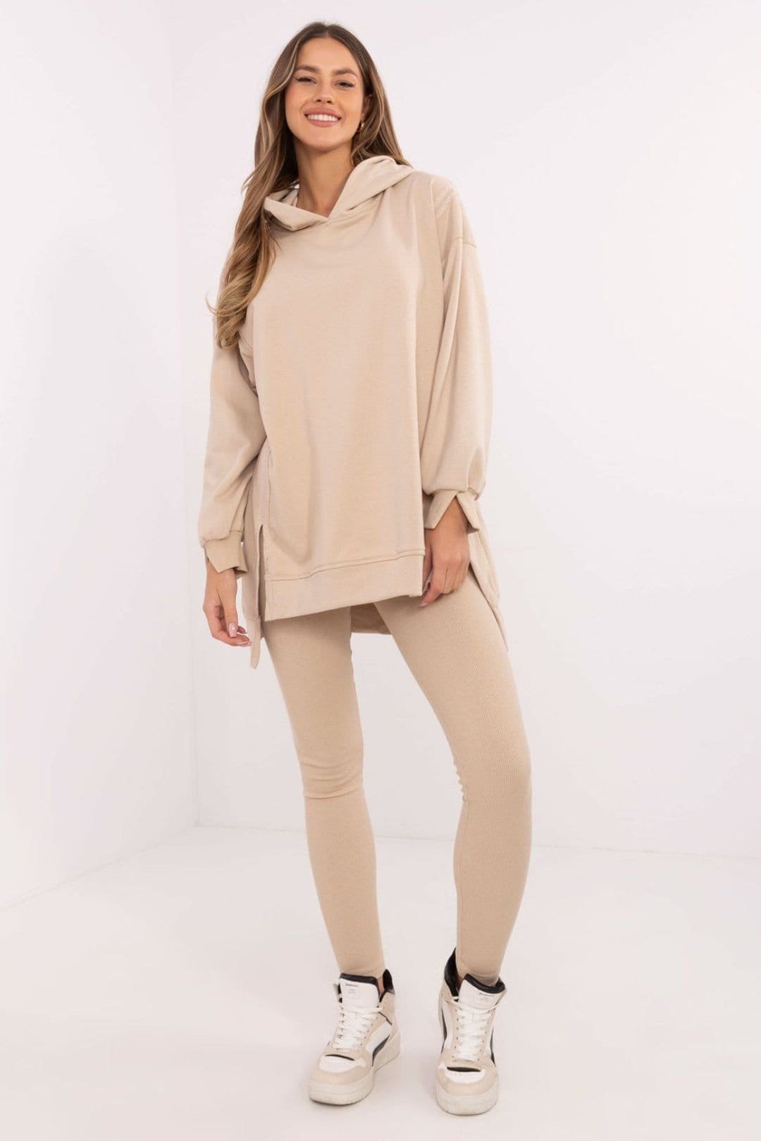 Love Lace Beige Cotton Polyester Hoodie Sweatshirt Legging Set