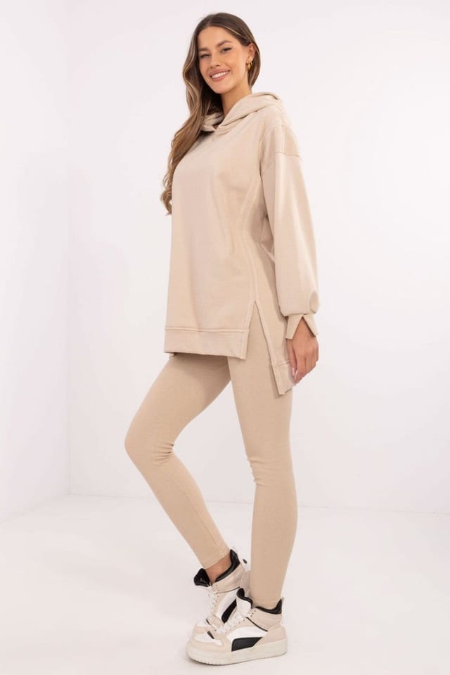 Love Lace Love Lace Women's Cotton Polyester Hoodie Sweatshirt Legging Set in Beige - 2