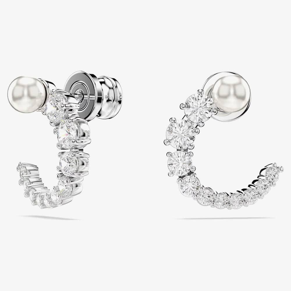 Swarovski Swarovski Women's Matrix Rhodium Plated Circle Pearl & Crystal Earrings 5692260 in Silver - 2