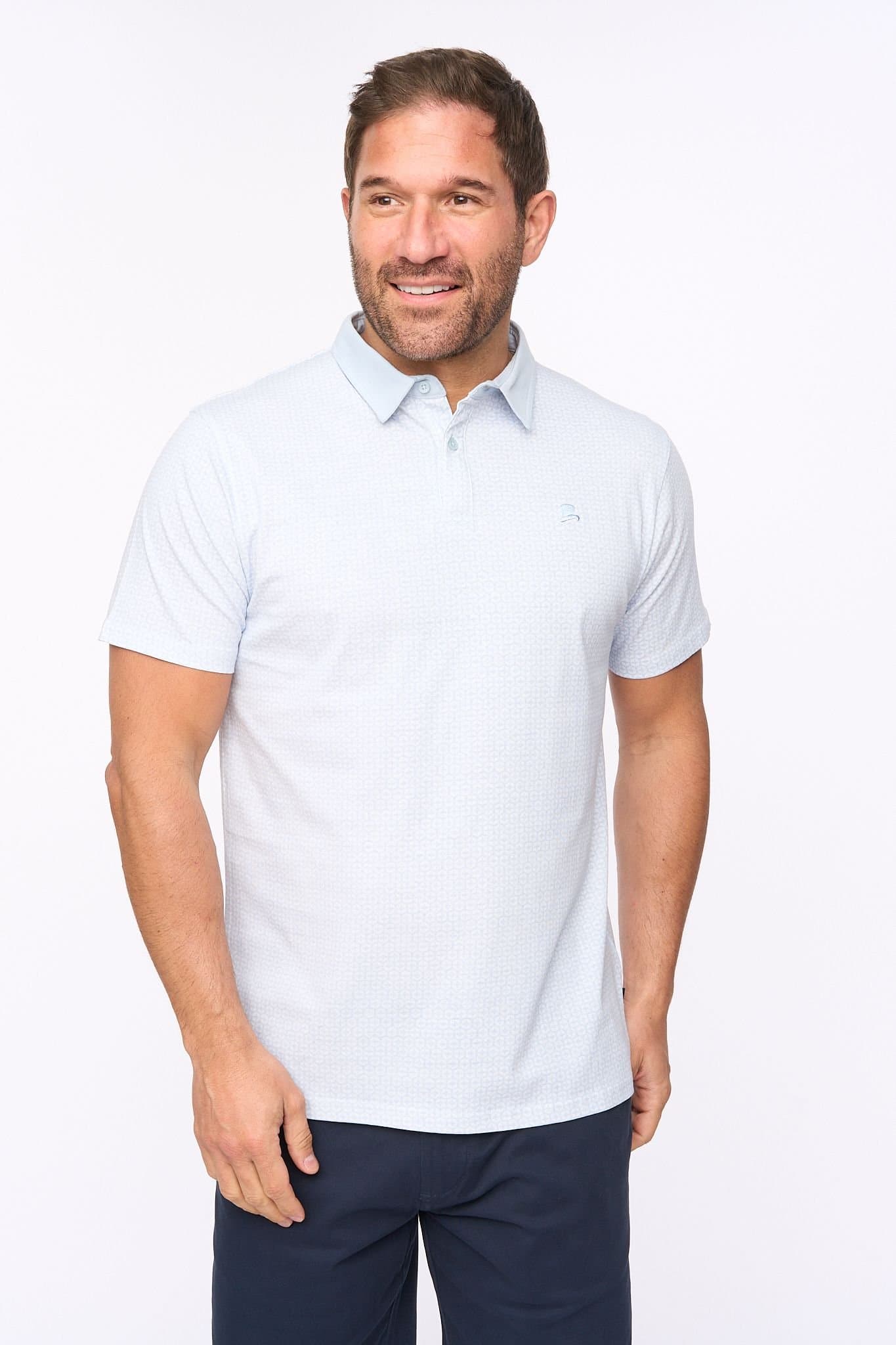 Bewley&Ritch Bewley&Ritch Men's Calvert 100% Cotton Geometric Print Contrast Collar Polo Shirt in Light Blue