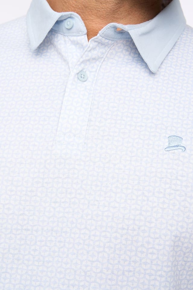 Bewley&Ritch Bewley&Ritch Men's Calvert 100% Cotton Geometric Print Contrast Collar Polo Shirt in Light Blue - 2