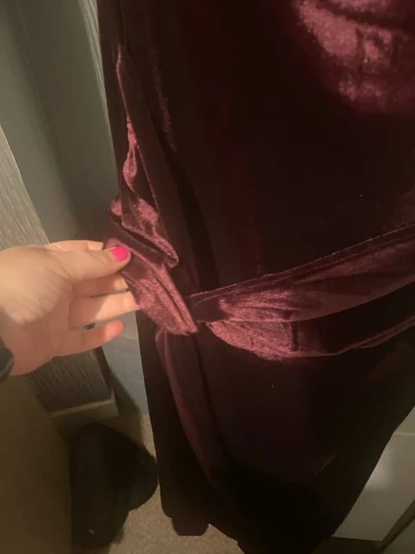 New Look Dark Burgundy Velvet Off The Shoulder Knot Waist Maxi
