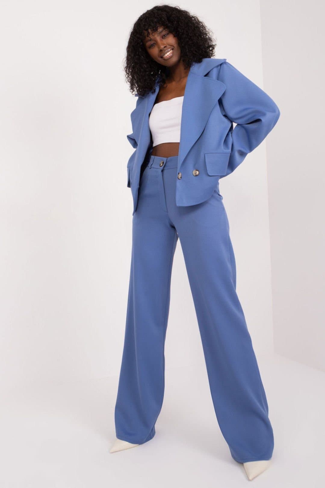Love Lace Love Lace Women's Elegant Long Sleeve Double Breasted Blazer in Blue