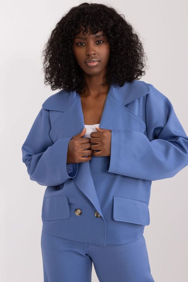 Love Lace Love Lace Women's Elegant Long Sleeve Double Breasted Blazer in Blue - 3