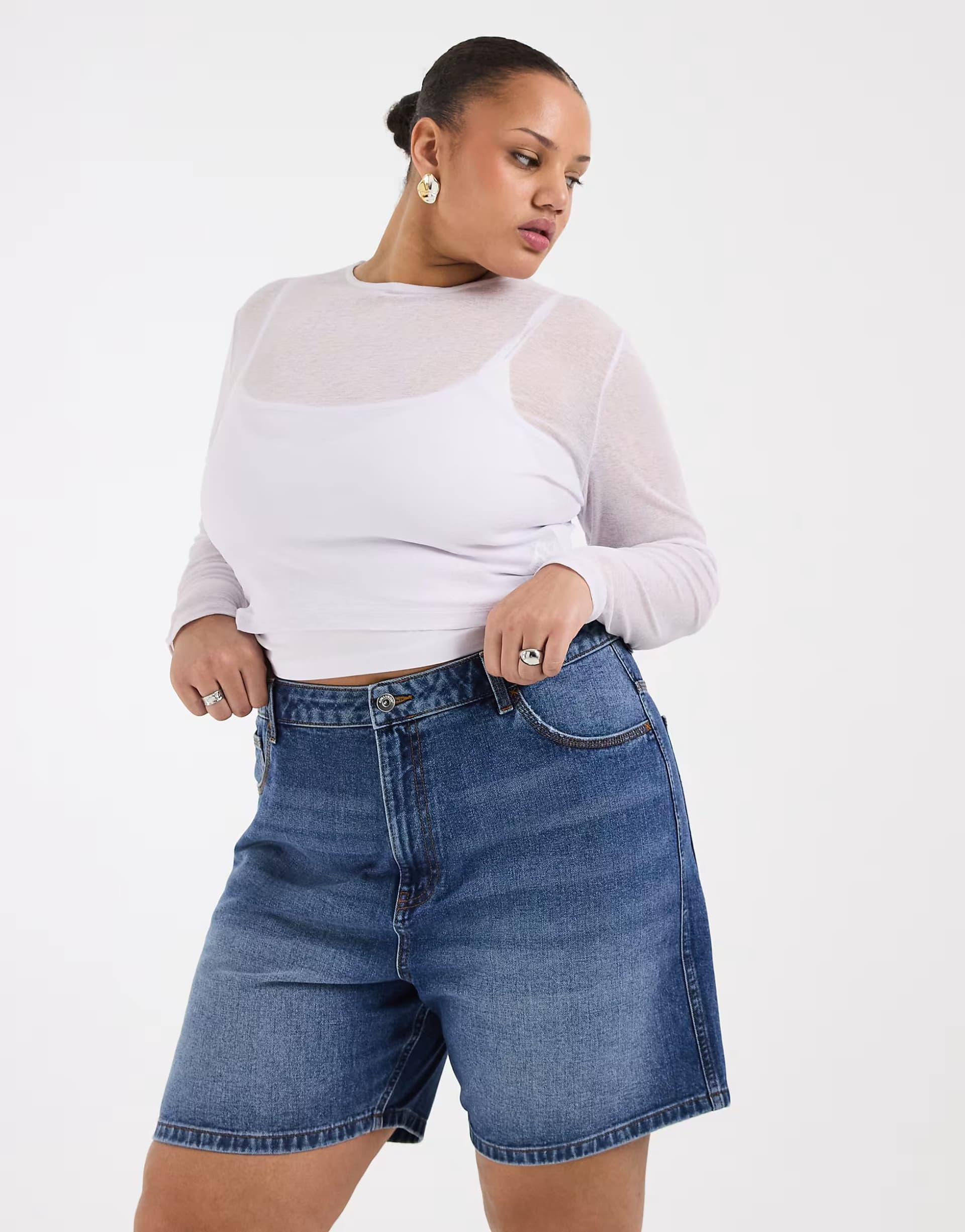 ASOS COLLUSION Plus loose denim jort in mid wash
