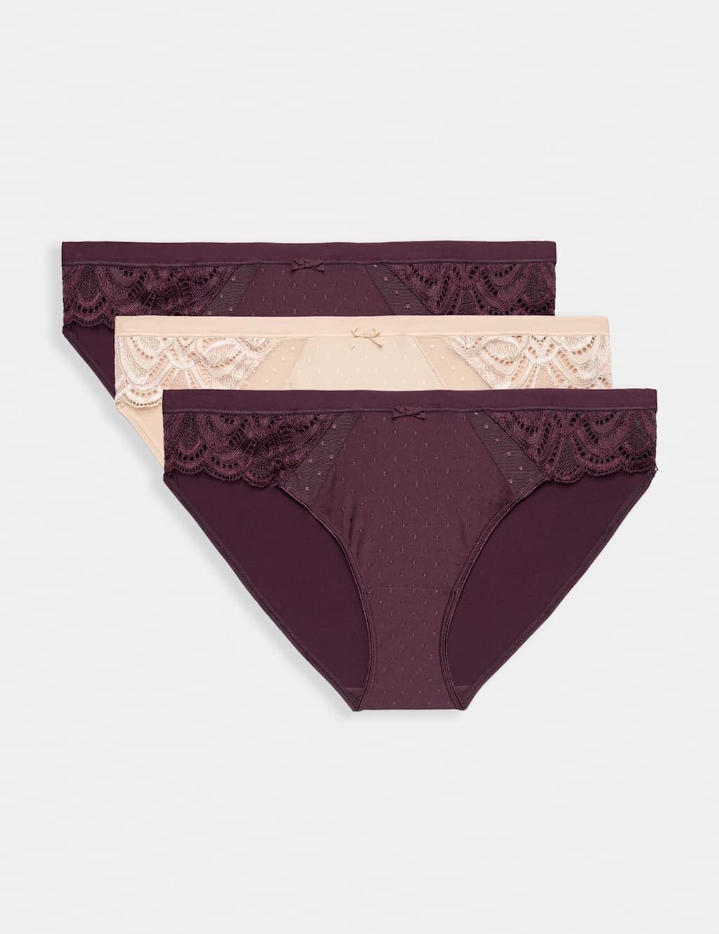 Marks & Spencer M&S 3pk Amelia Lace Bikini Knickers Dark Aubergine