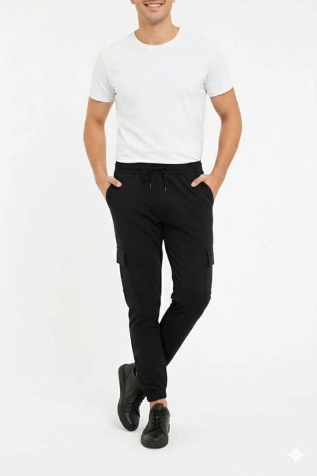 Janes Janes Men's Solid Jogger Pants with Pocket Detail in Black - 2