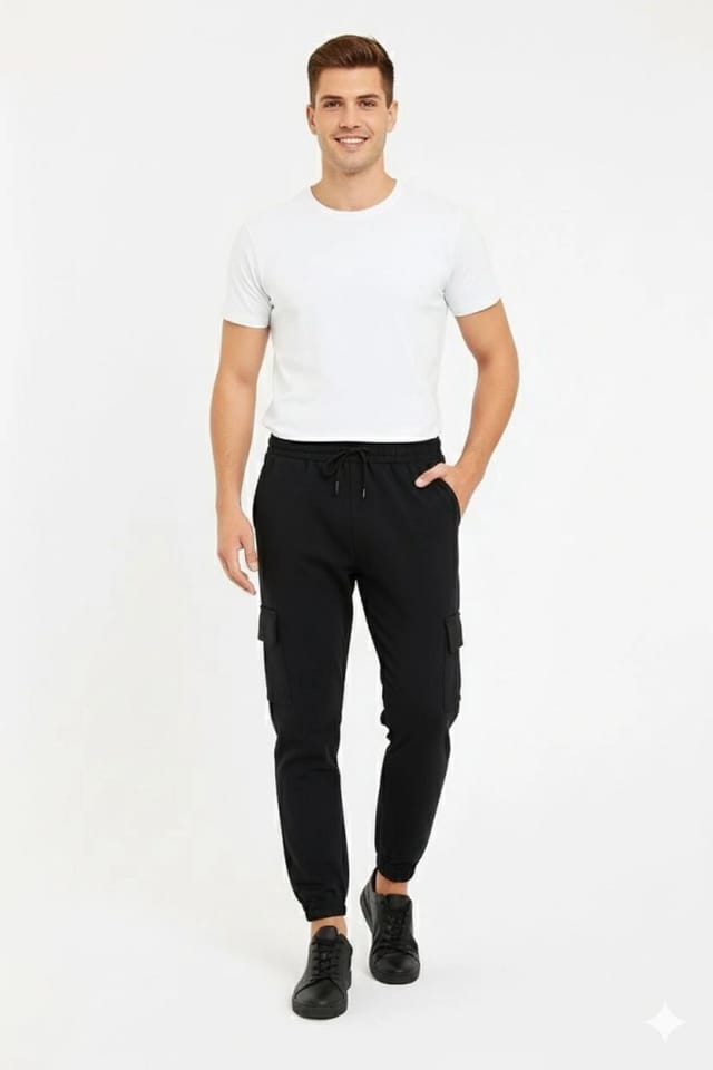 Janes Janes Men's Solid Jogger Pants with Pocket Detail in Black - 3