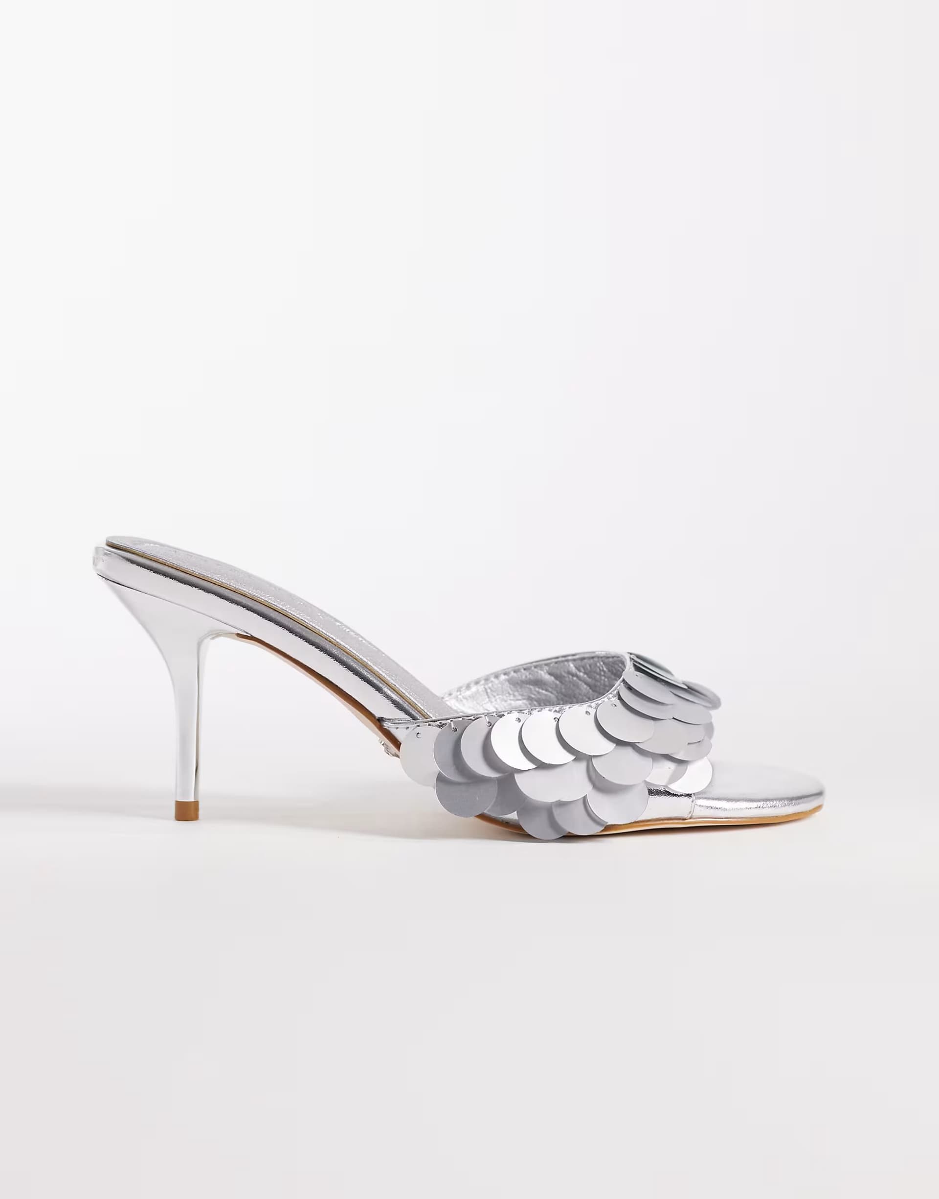 ASOS Azalea Wang Giah heeled mule sandals in silver sequins