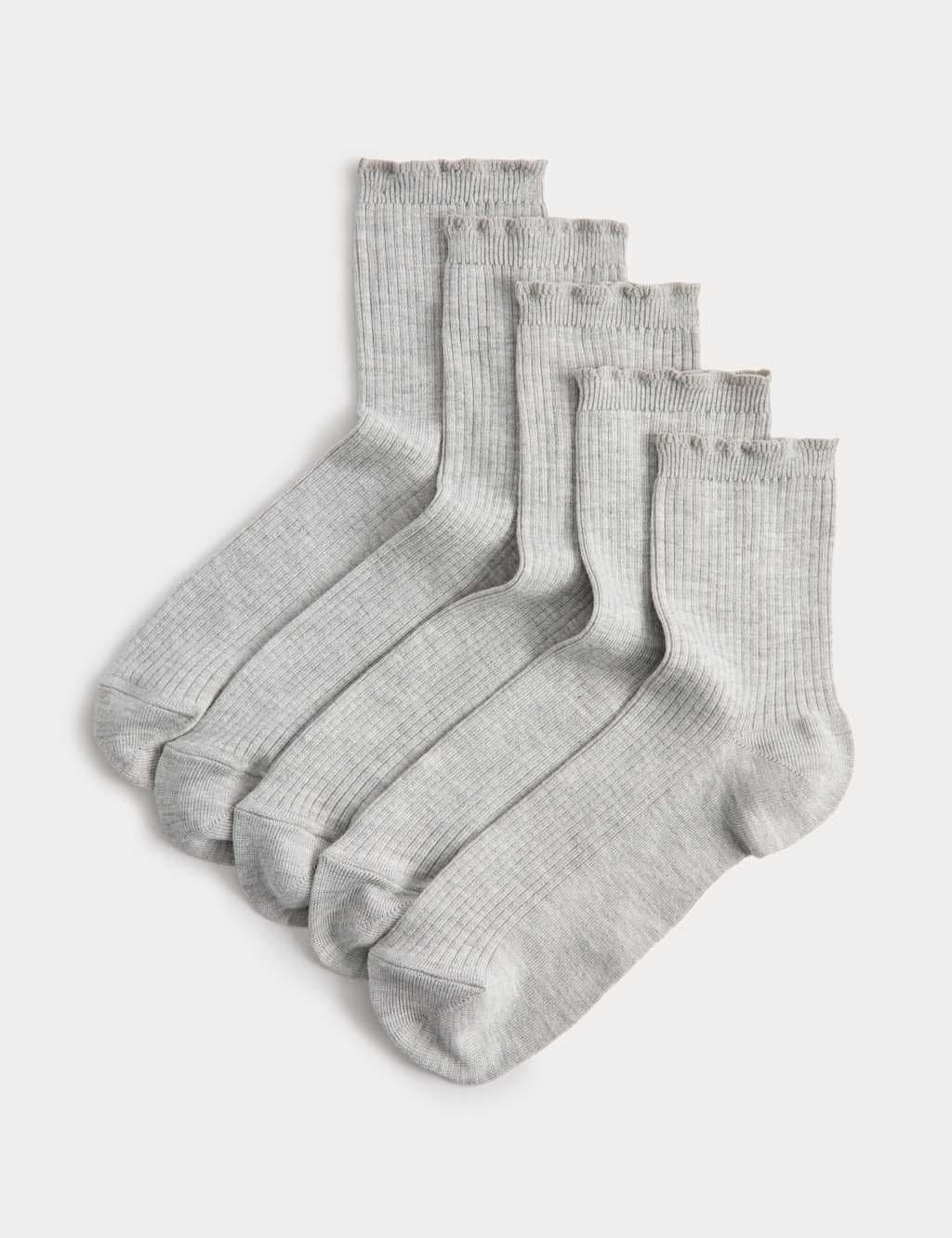 Marks & Spencer M&S 5 Pack Supersoft Ribbed Quarter Socks Grey Marl
