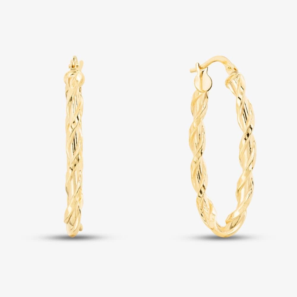 T.H.Baker T.H.Baker Women's 9ct Yellow Gold Oval Twisted Hoop Earrings AR050Y