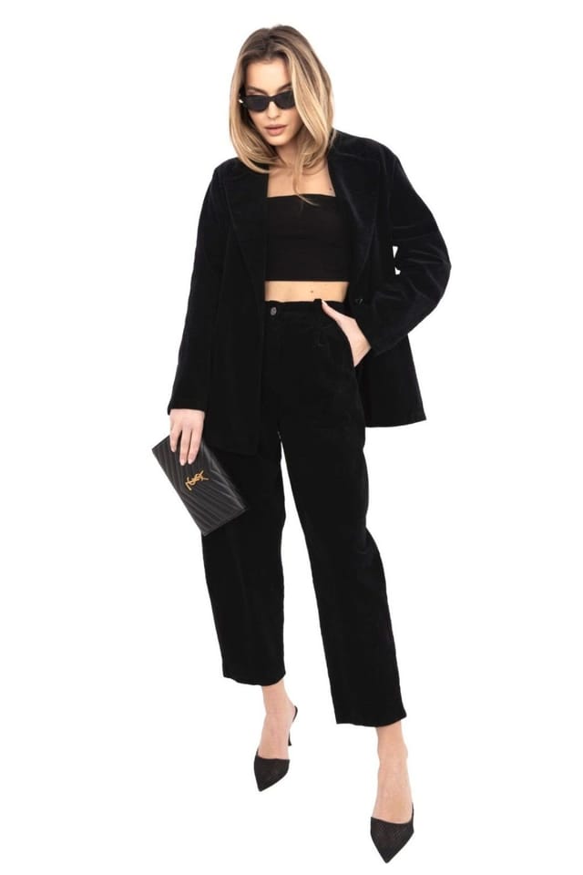Love Lace Love Lace Women's Carrot Corduroy High Waist Trousers in Black - 2