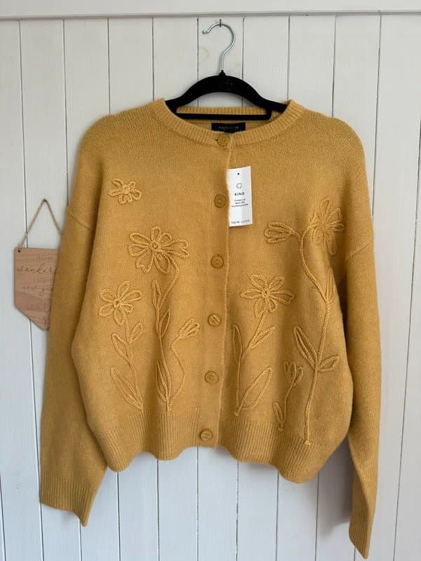 New Look New Look Kind Mustard Yellow Cardigan with Floral Embroidery