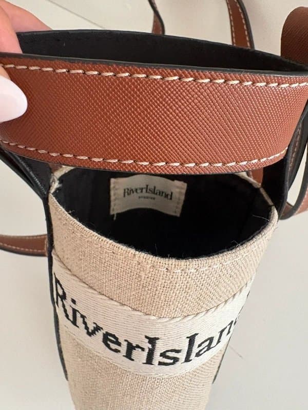 River Island River Island Bottle Holder Crossbody Bag Festival Beach Holiday Canvas Faux Leather Drinks Carrier