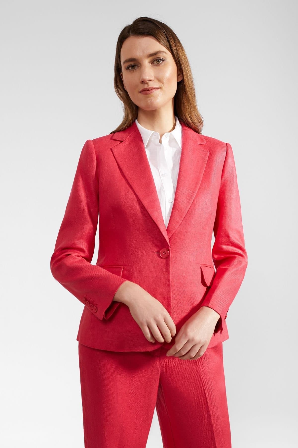 Hobbs London Hobbs London Women's Mirabel Linen Blazer in Bright Pink