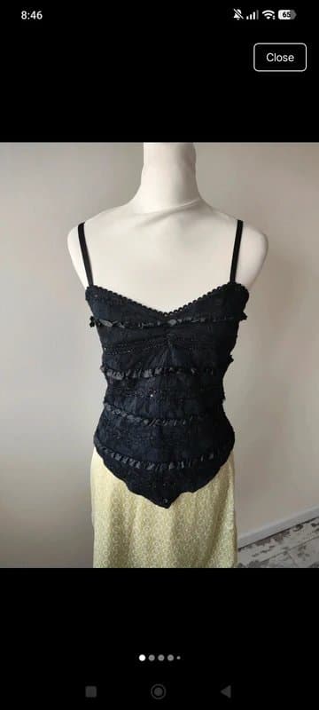 New Look Vintage new look ladies black ruffle lace sequin embellished camisole top size 14