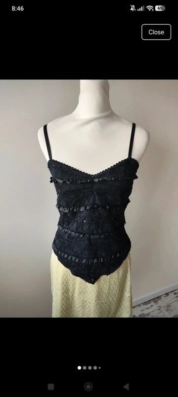 New Look Black Lace Sequined Camisole Top Size 14