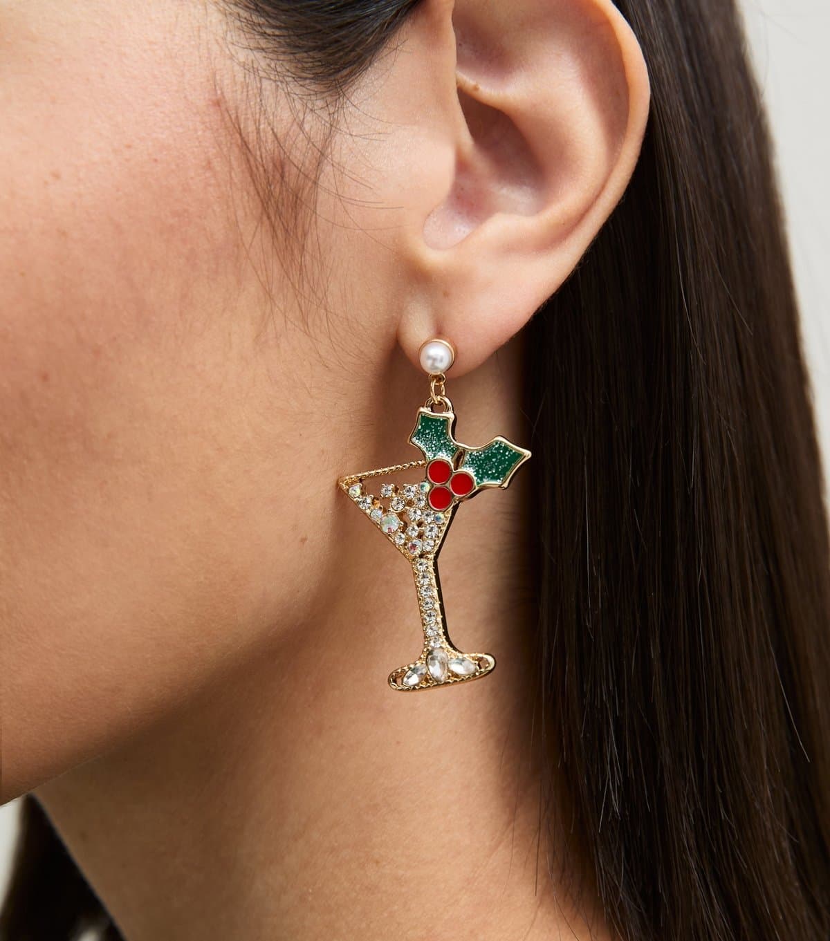 New Look Gold Tone Christmas Diamante Cocktail Drop Earrings New Look