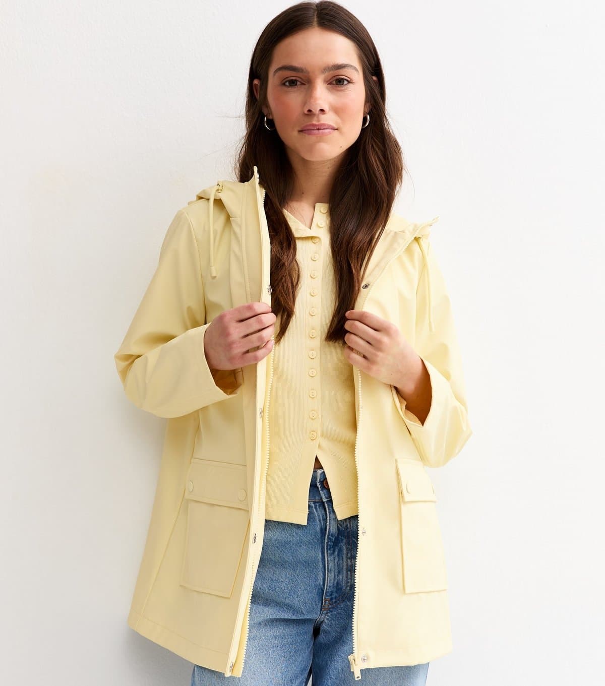 New Look Women's Petite Light Yellow Water Resistant Drawstring Hood Rain Anorak New Look