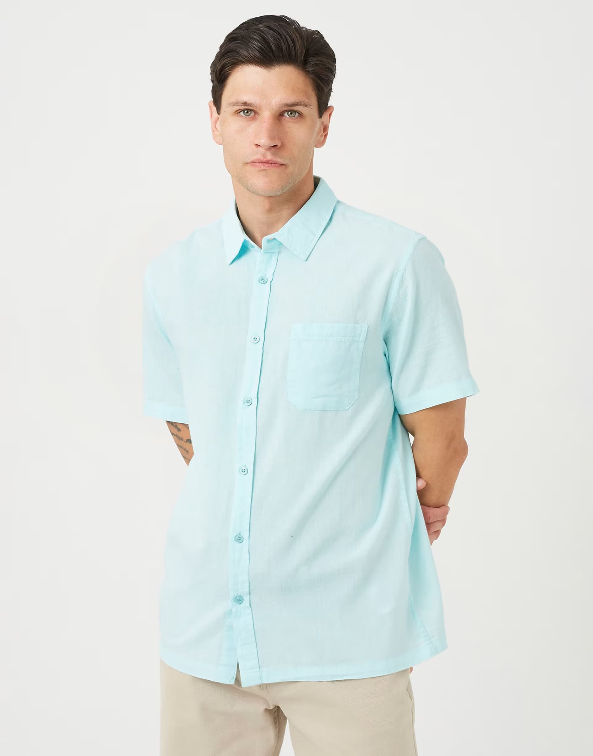 ASOS Brave Soul Short sleeve button-up shirt with chest pocket in mint