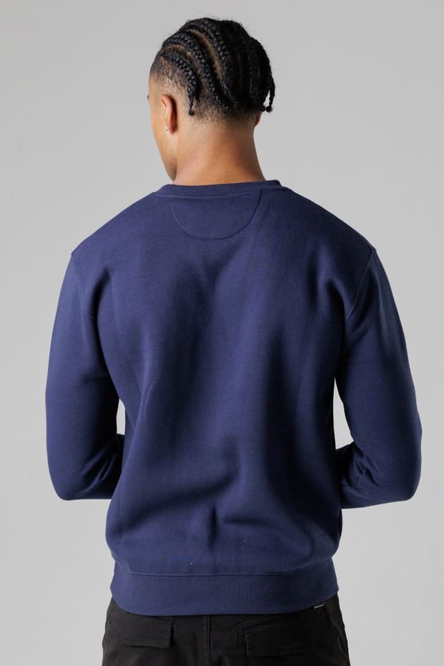 Firetrap Firetrap Men's Regular Fit Cotton Rich Crew Neck Sweatshirt with Chest Pocket in Dark Navy - 2