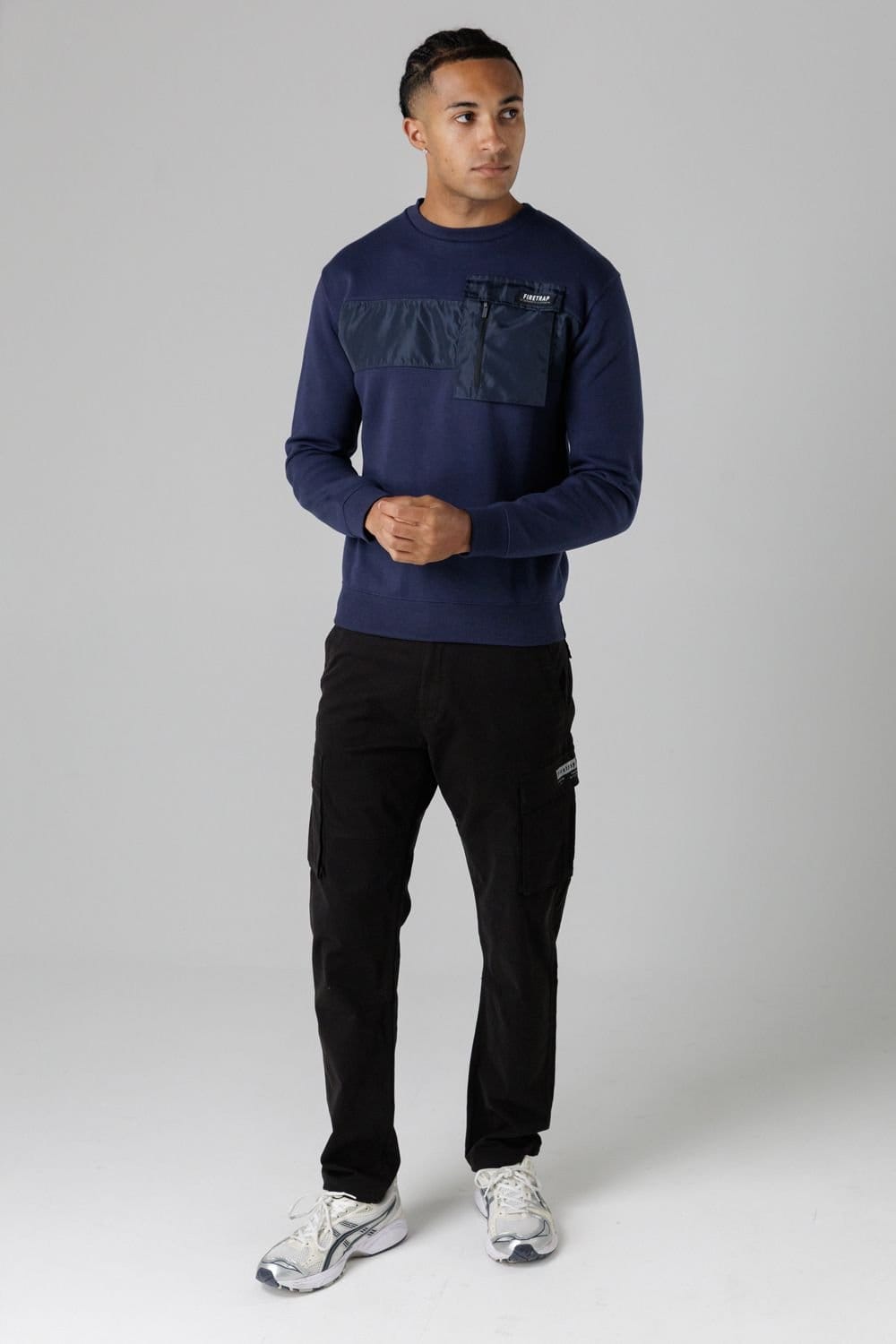 Firetrap Firetrap Men's Regular Fit Cotton Rich Crew Neck Sweatshirt with Chest Pocket in Dark Navy - 4
