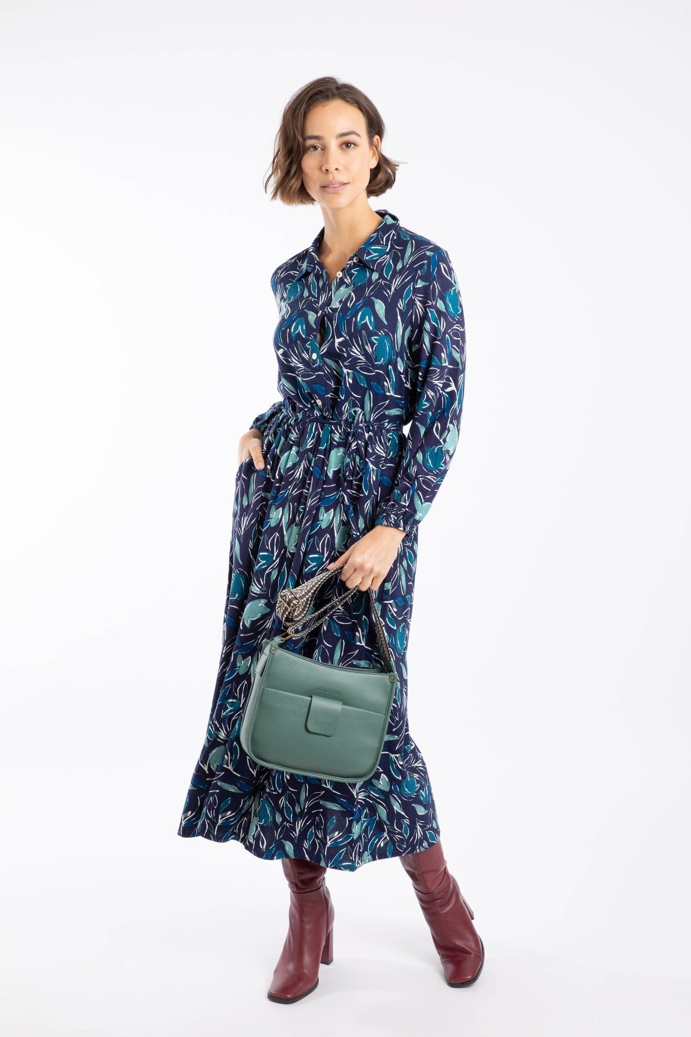 Weird Fish Weird Fish Women's Steffan Printed Maxi Shirt Dress in Blue