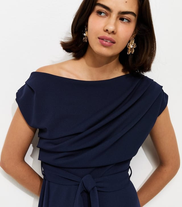 New Look Women's Navy Fallen Shoulder Tie Waist Midi Dress New Look - 2