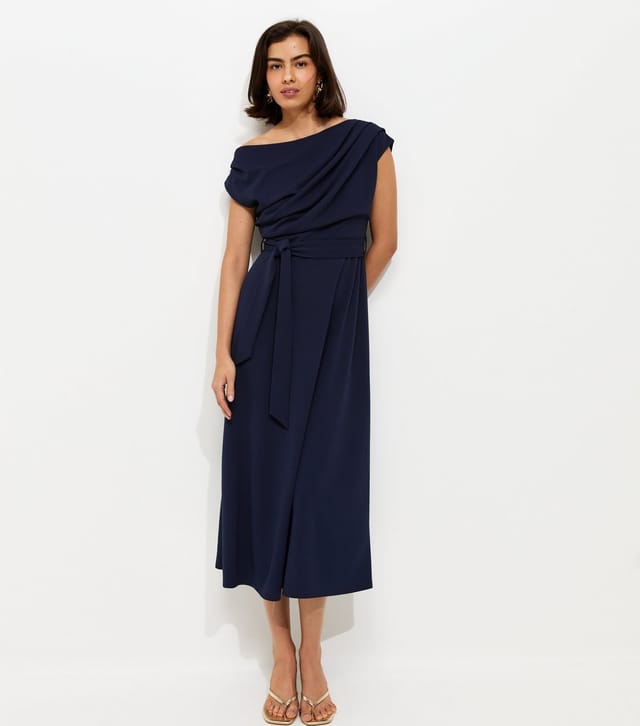 New Look Women's Navy Fallen Shoulder Tie Waist Midi Dress New Look - 3