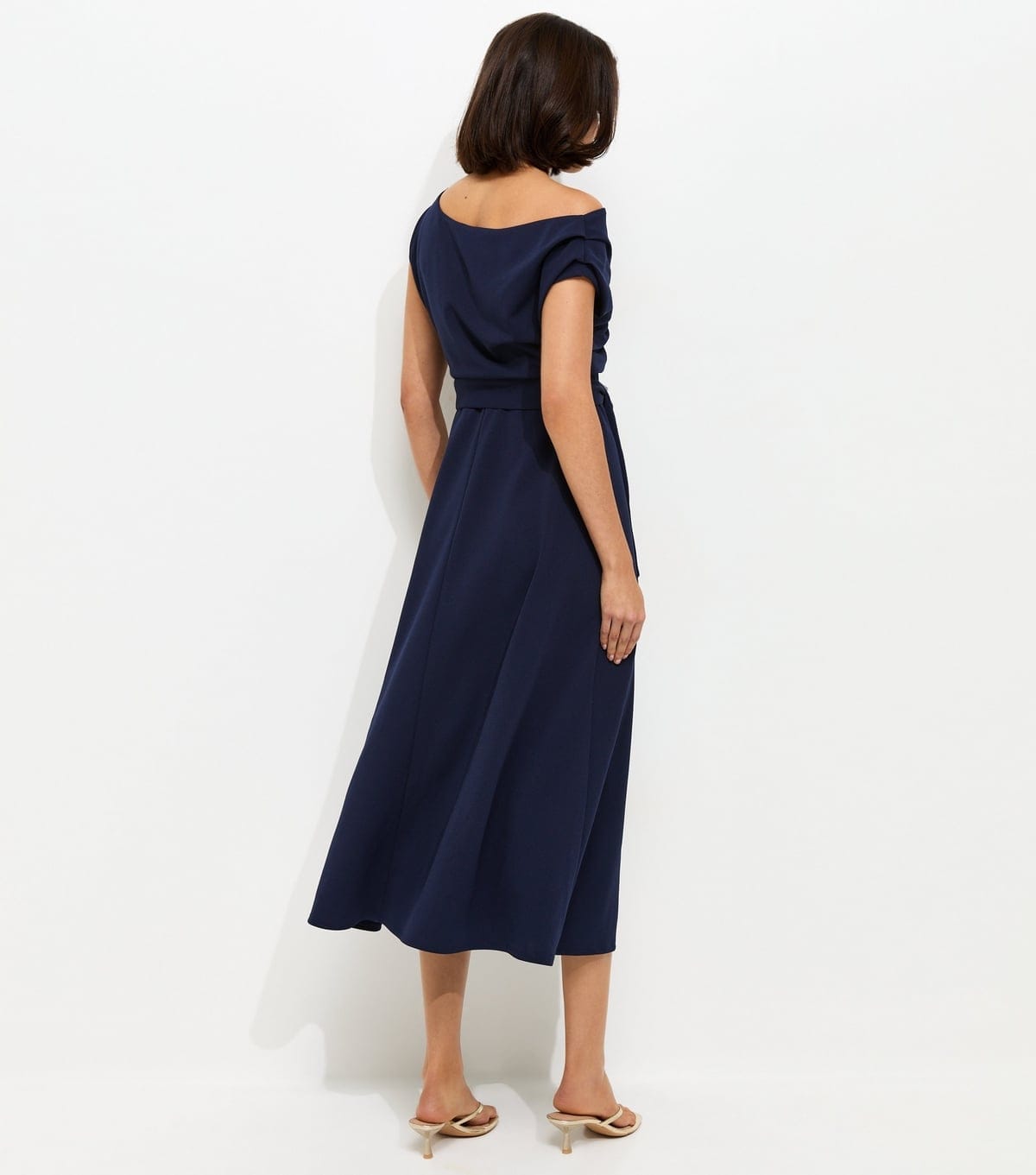 New Look Women's Navy Fallen Shoulder Tie Waist Midi Dress New Look - 4