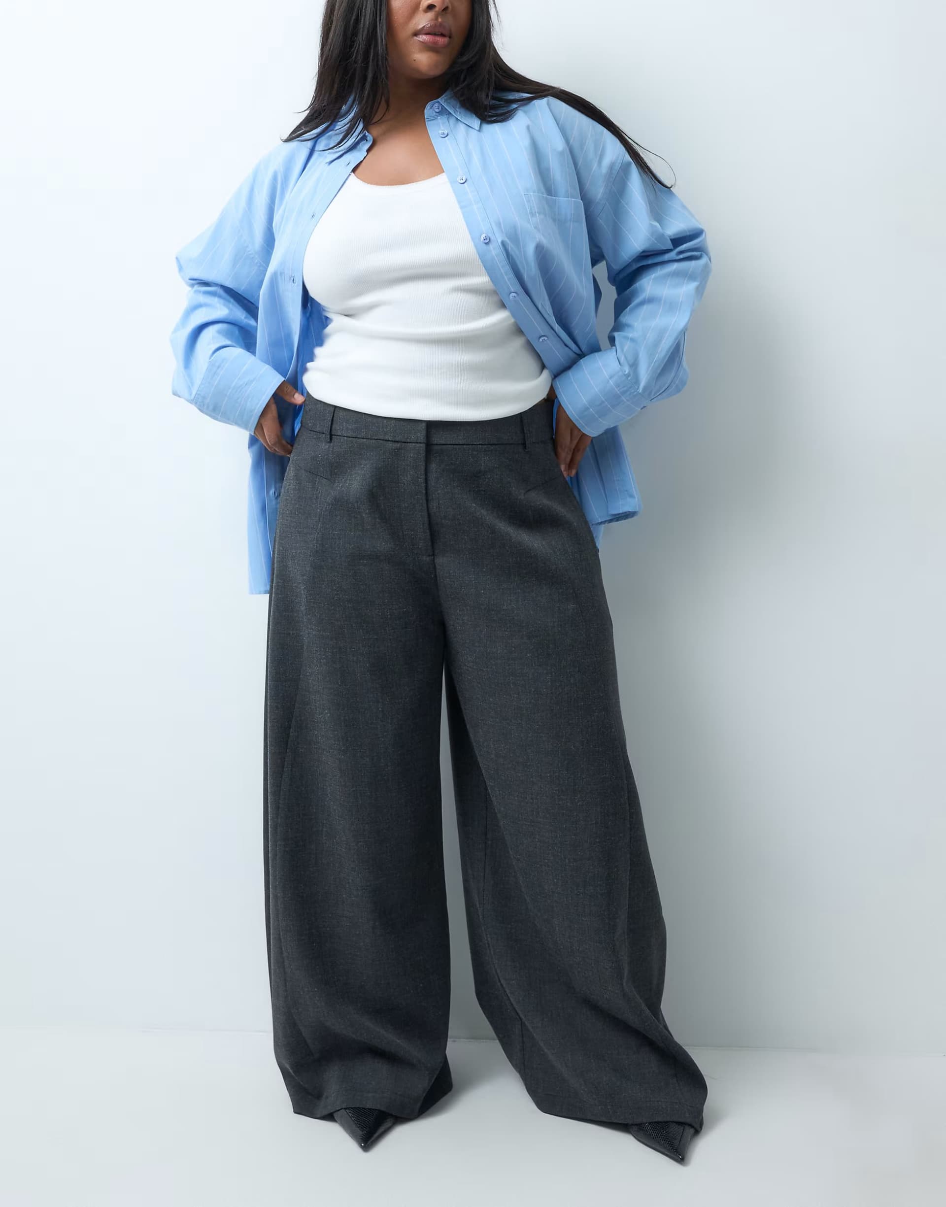 ASOS ASOS DESIGN Curve tailored super wide leg trousers in grey wool look texture