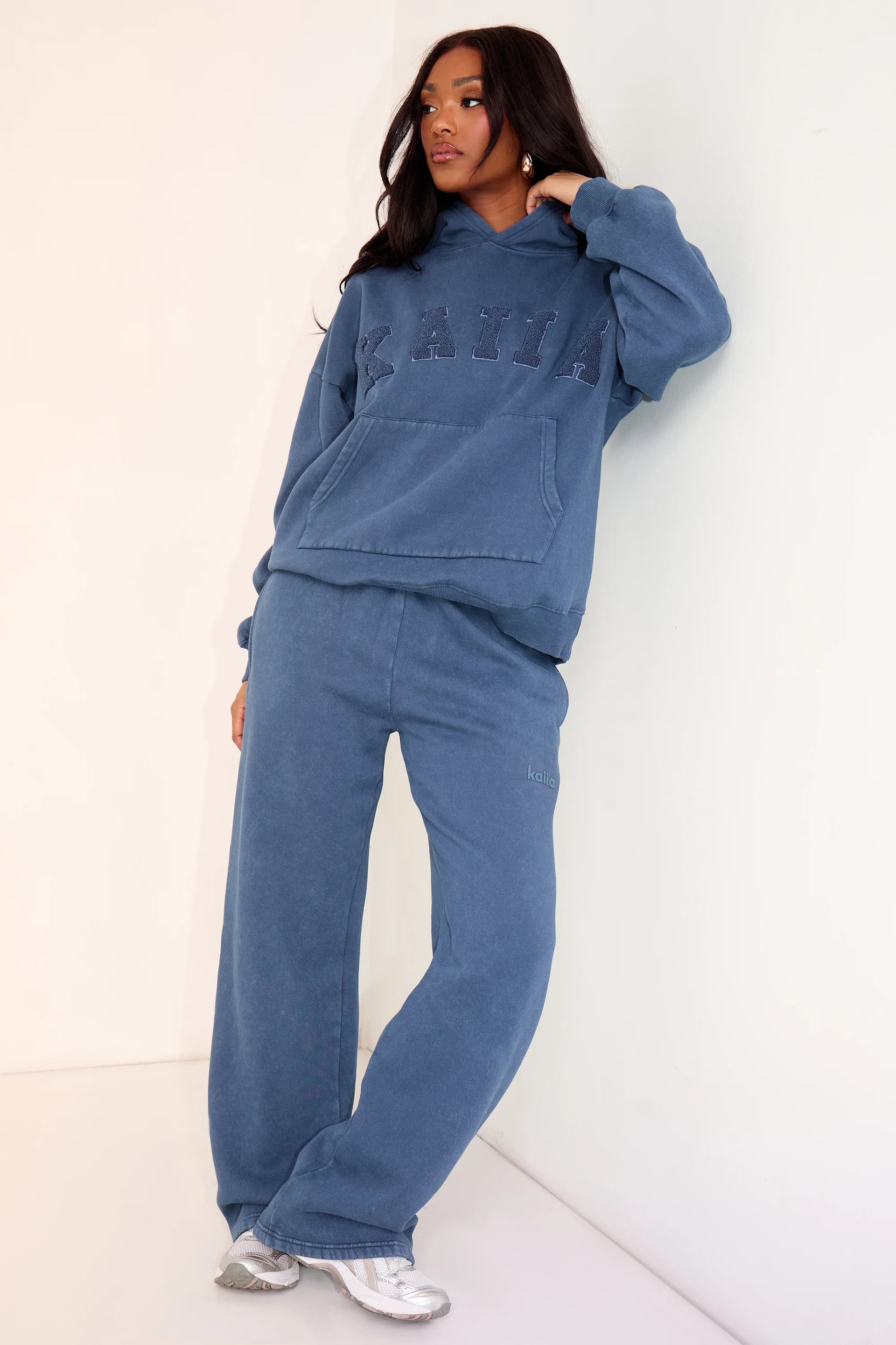 Kaiia Kaiia Wide Leg Joggers Washed Petrol
