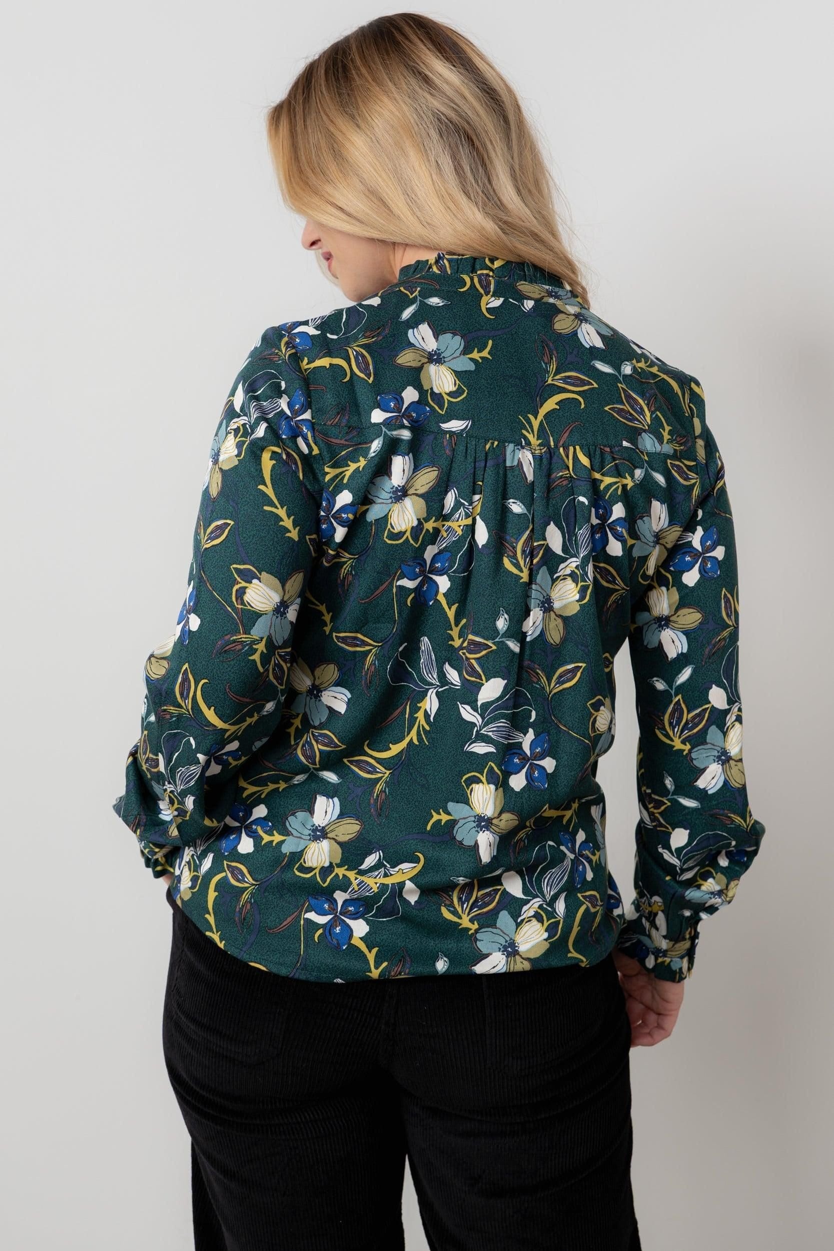 Lily & Me Lily & Me Women's Sage Floral Print Frill Long Sleeve Blouse in Green - 4