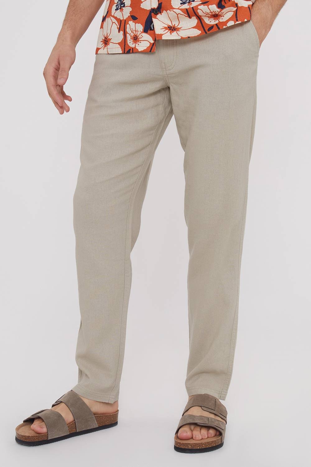 Threadbare Threadbare Men's 'Annual' Linen Blend Casual Trousers in Stone - 2