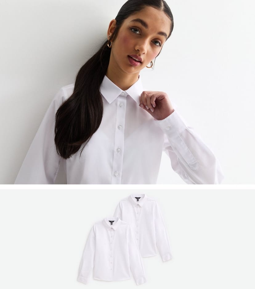 New Look Girls' Pack of 2 White Long Sleeved School Shirts New Look - 1