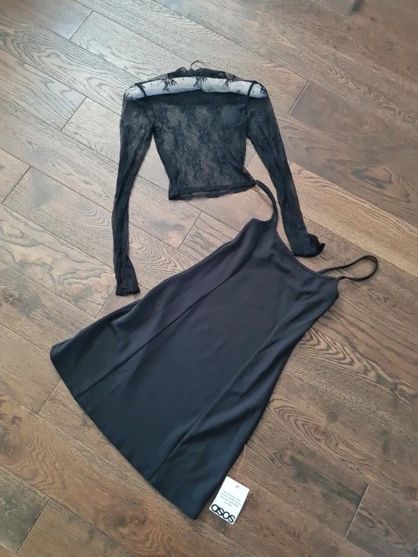 ASOS Black See-Through Fitted Top and Mini Cami Dress Set
